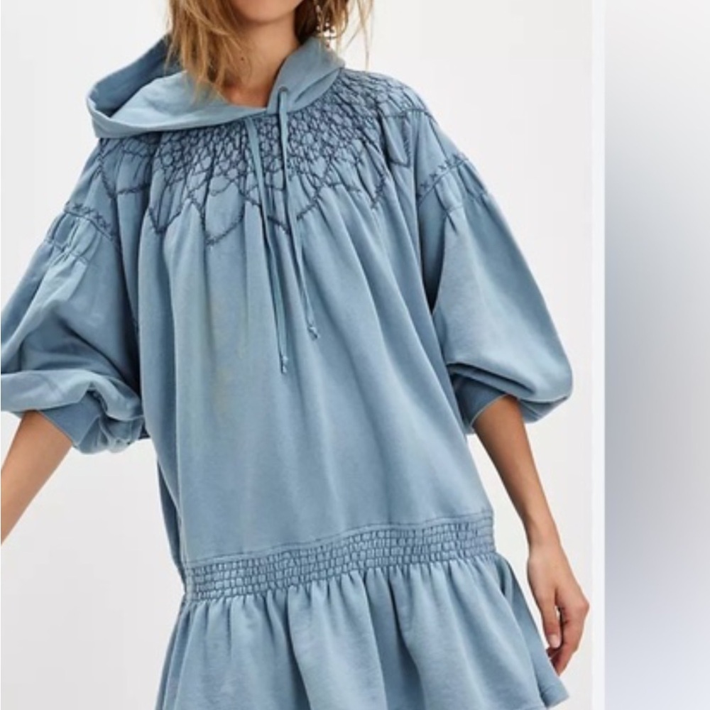 Free People Blue Embroidered Hoodie